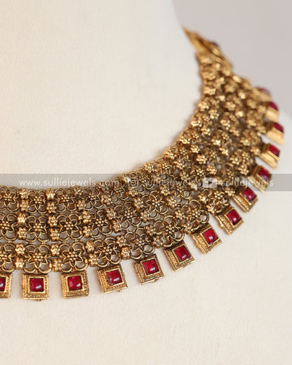 Ruby Broad Necklace with Jhumka