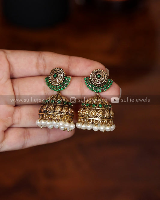 Stone Gold Jhumka with Pearl Drops