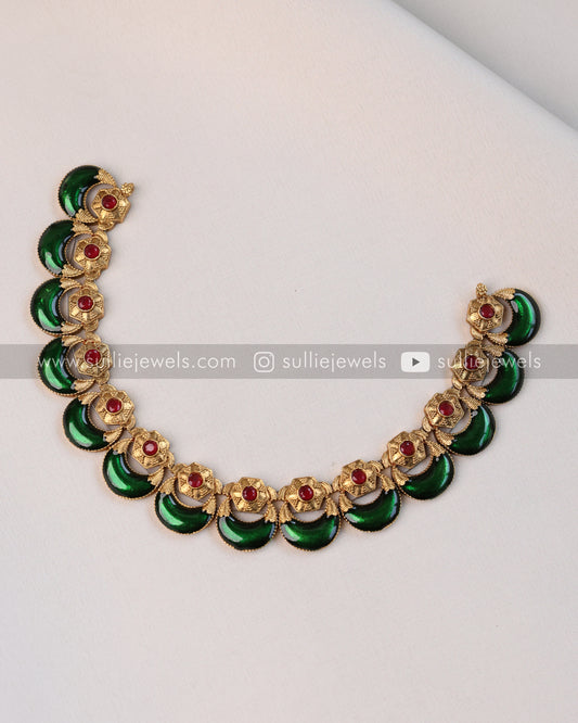 Crescent Green Necklace with Stud