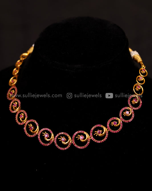 Peacock Swirl Ruby AD Necklace Set