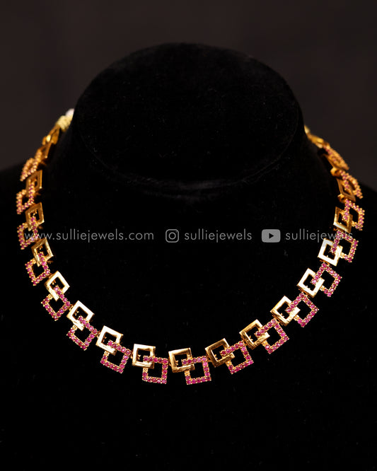 Ruby Square AD Necklace Set