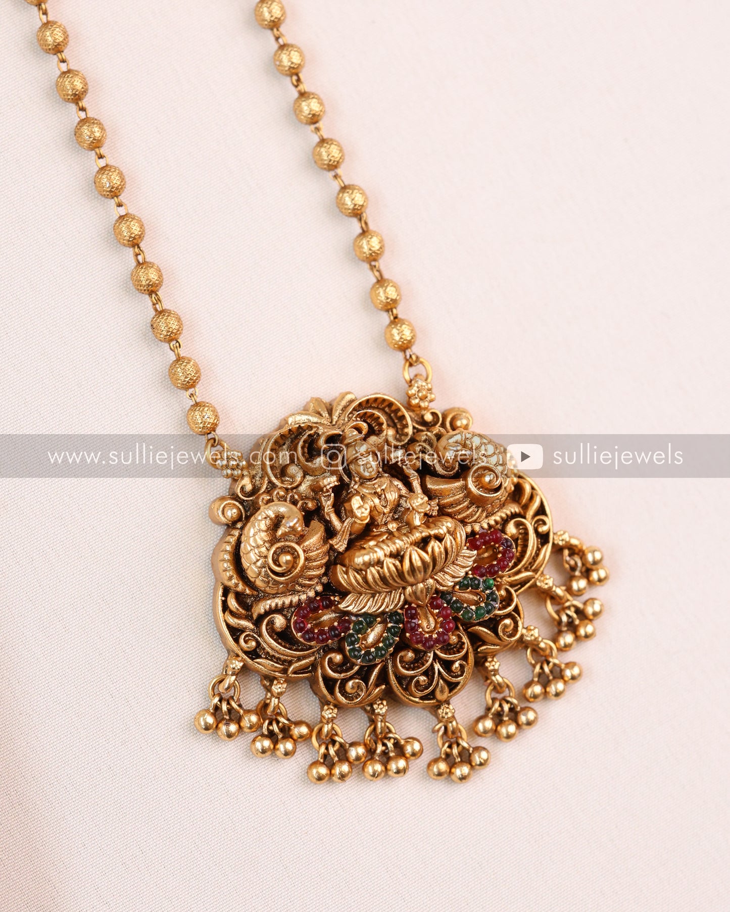 Goddess Stone Pendant with Gold Chain & Jhumkas