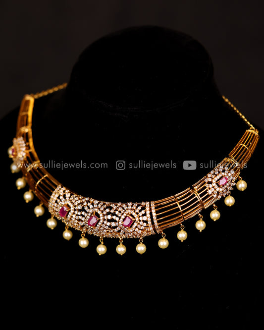 Ruby AD Hasli / Choker Set with Pearl drops