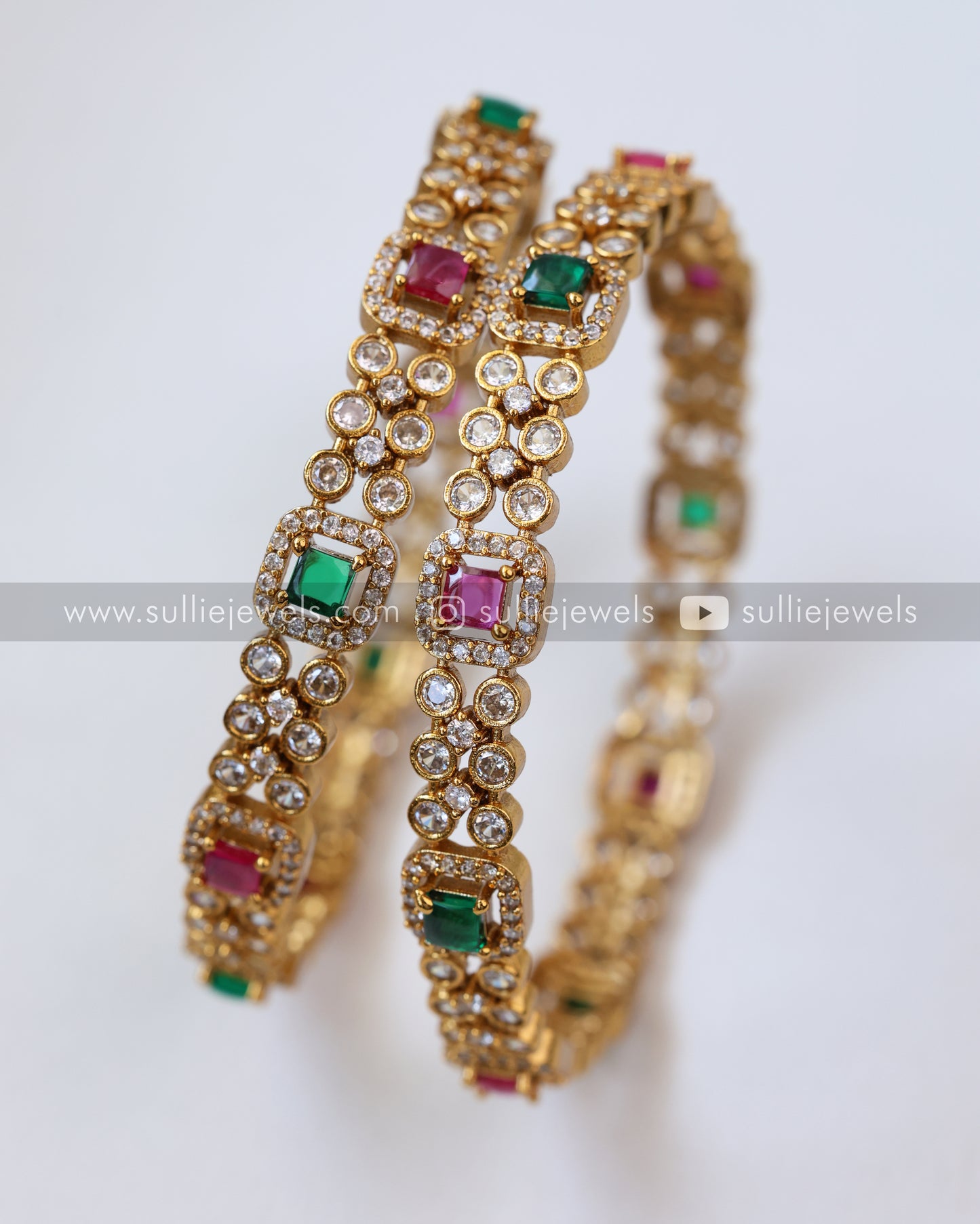 Multicolour Square Stone Gold Bangle - Set of 2