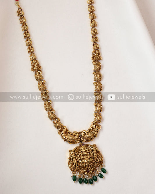 Lakshmi Detailed Temple Long Chain with Earrings