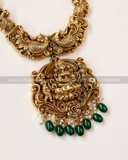 Lakshmi Detailed Temple Long Chain with Earrings