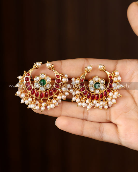 Kemp Chandbali Stud with Pearl cluster