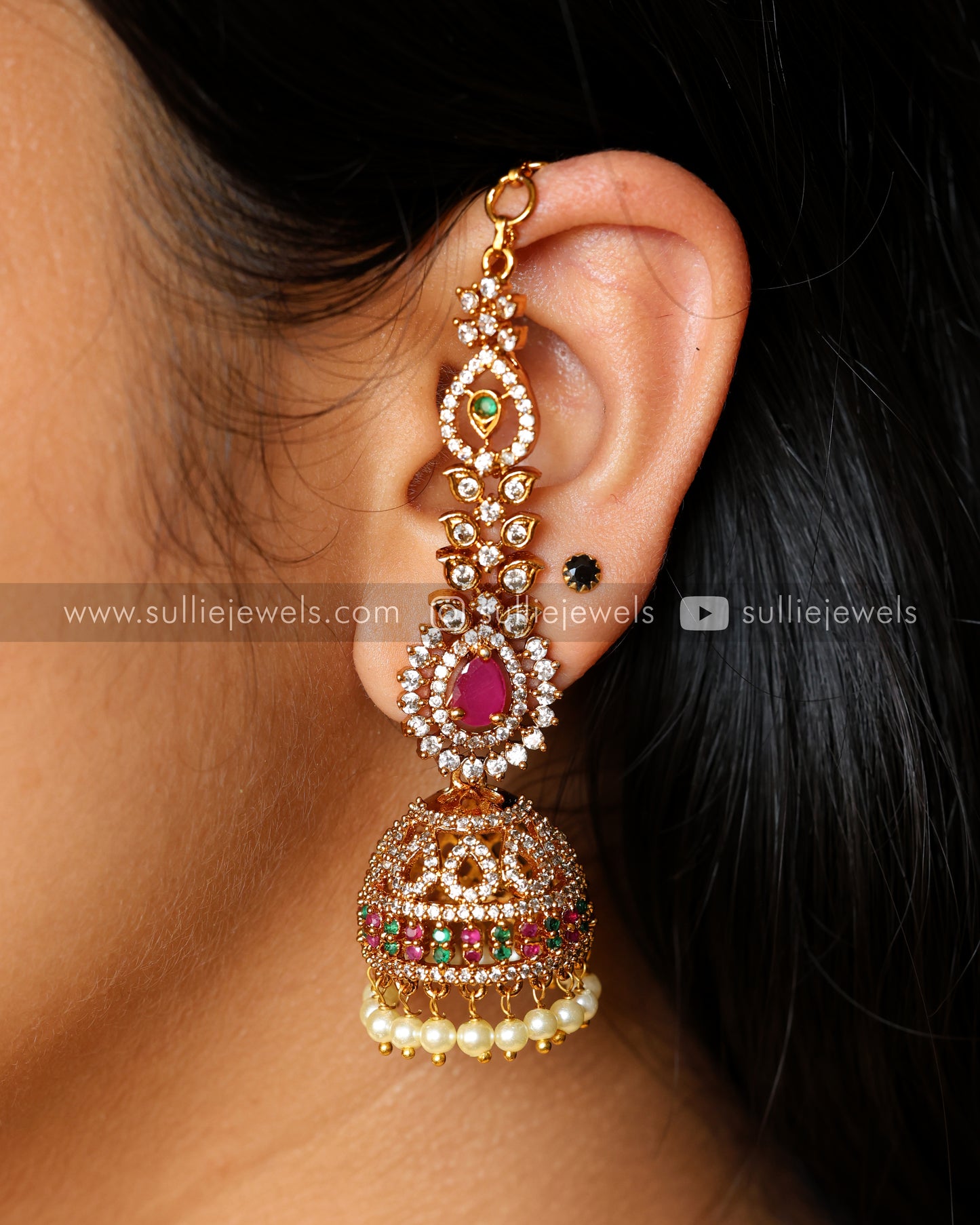 AD Ruby Jhumka with Earchain / Maatti