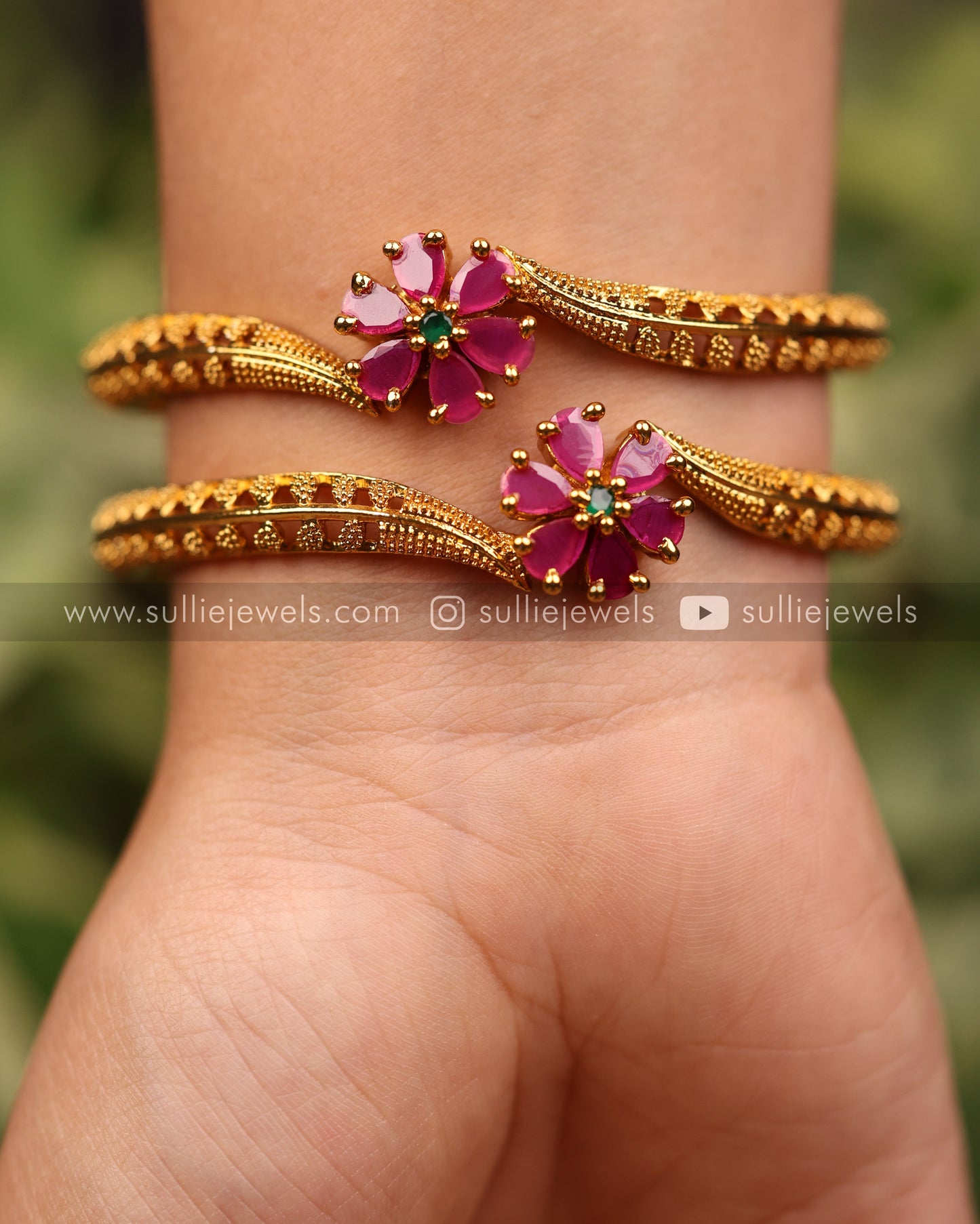 Ruby Flower Bangle Set of 2