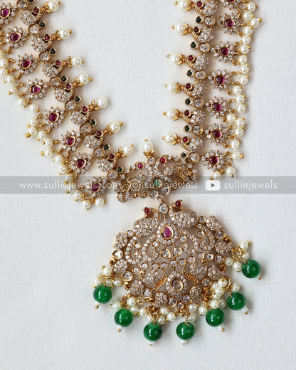 Premium AD Peacock Long Chain with Jhumkas