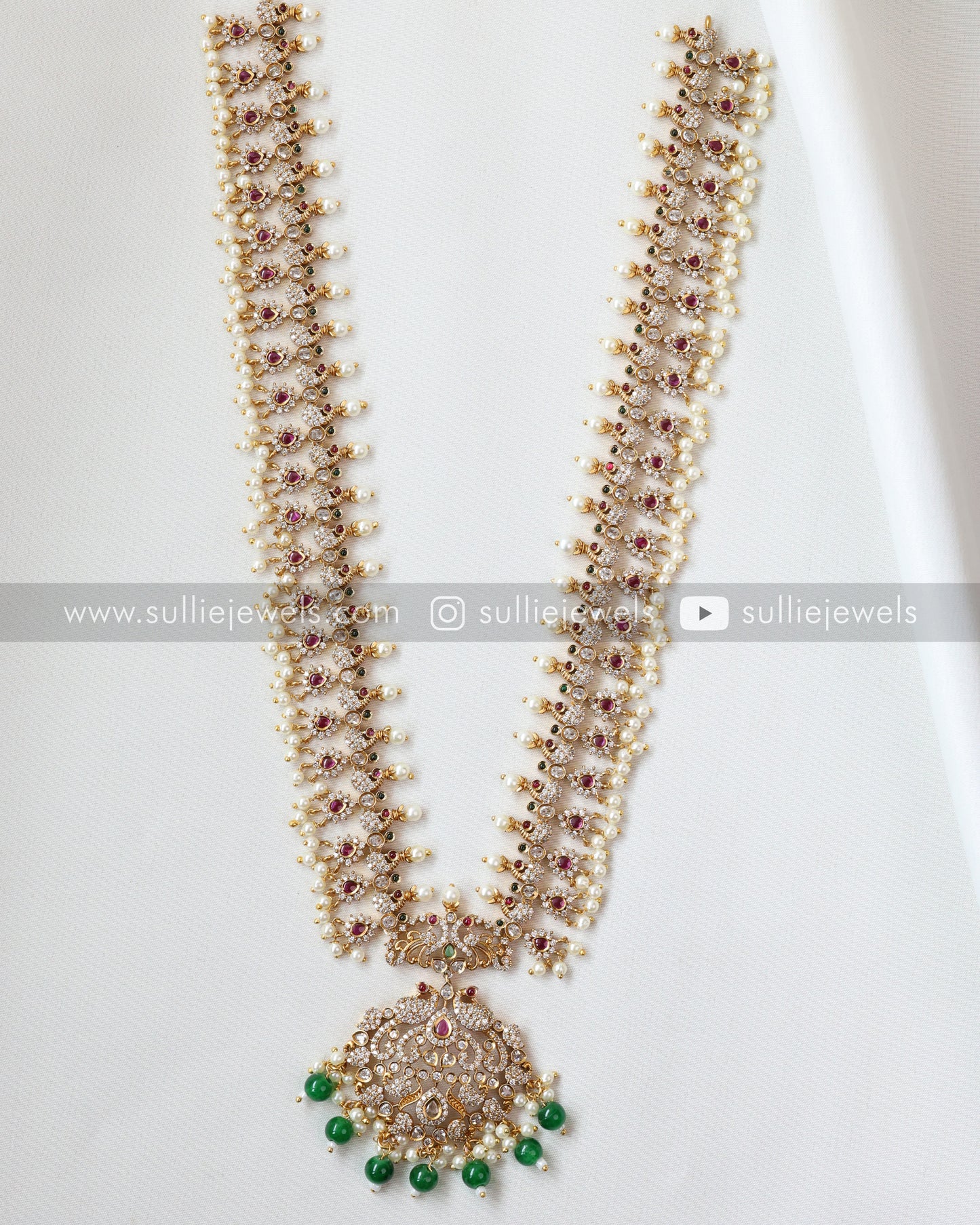 Premium AD Peacock Long Chain with Jhumkas