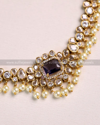 Centre Stone with Pearl drop Necklace & Earring