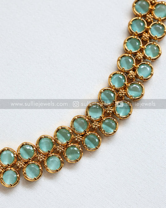 Pastel Green Stone 2 Layer Necklace with Stud