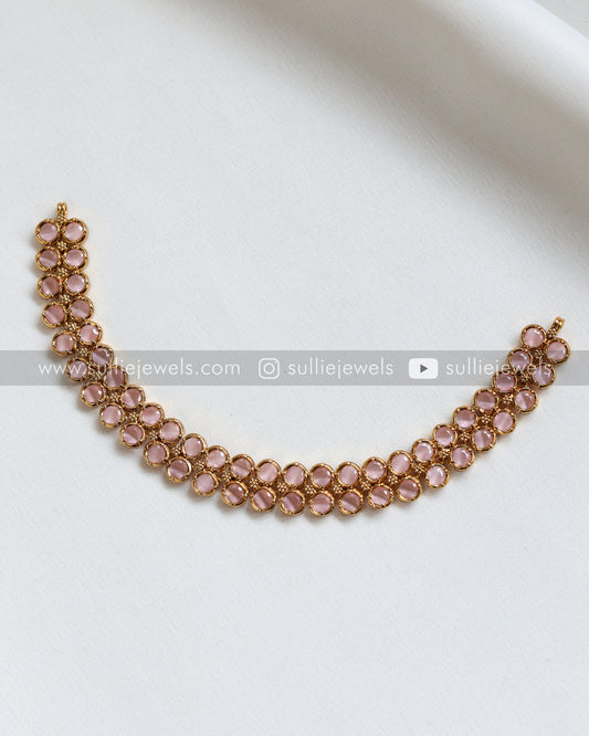 Pastel Pink Stone 2 Layer Necklace with Stud