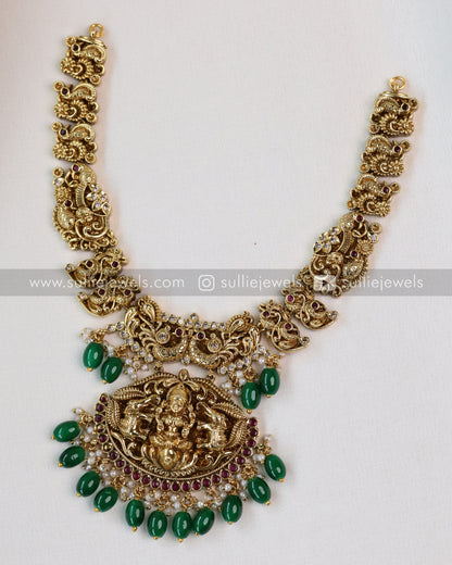 Premium Lakshmi Necklace (Green Beads) with Jhumka