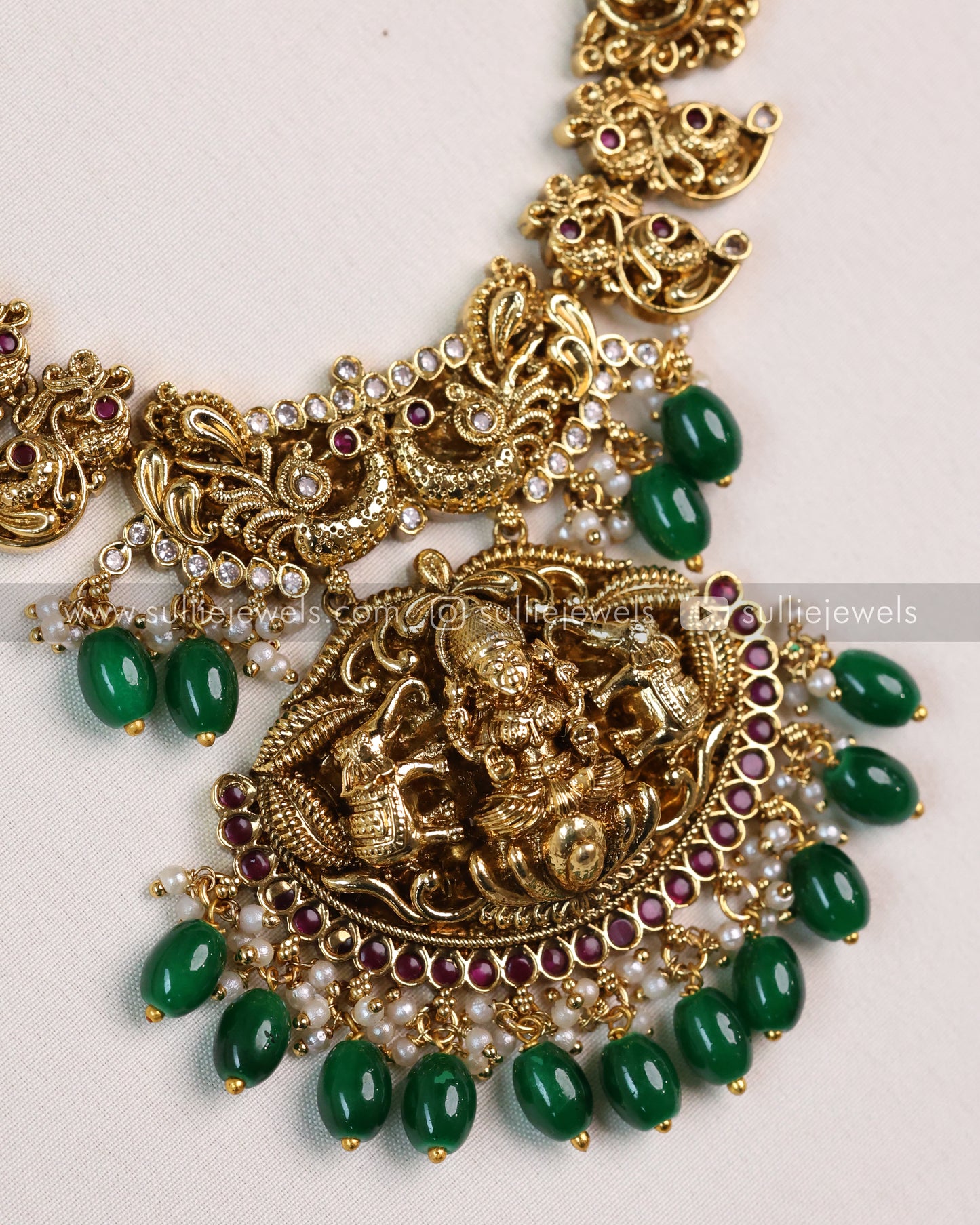 Premium Lakshmi Long Chain (Green Beads) with Jhumka