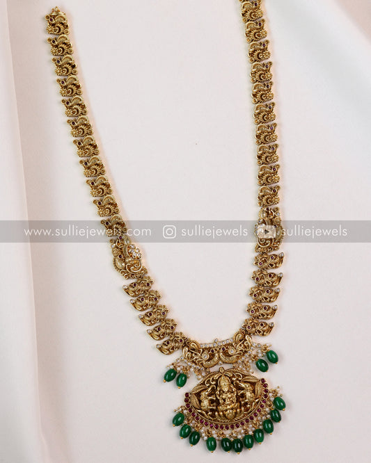 Premium Lakshmi Long Chain (Green Beads) with Jhumka