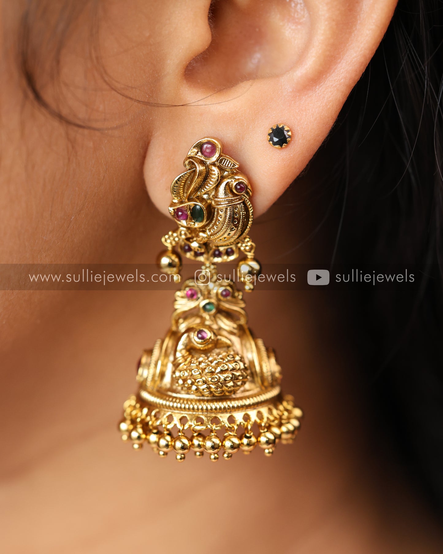 Antique Peacock Gold Jhumka