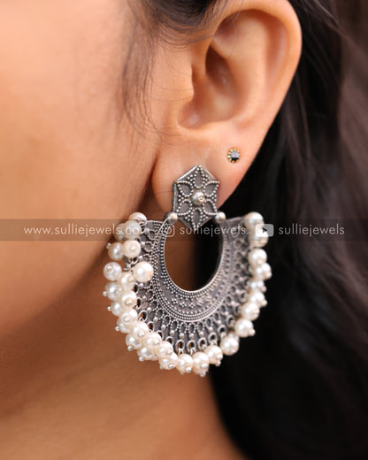 Chandbali Pearl Oxidised Earring