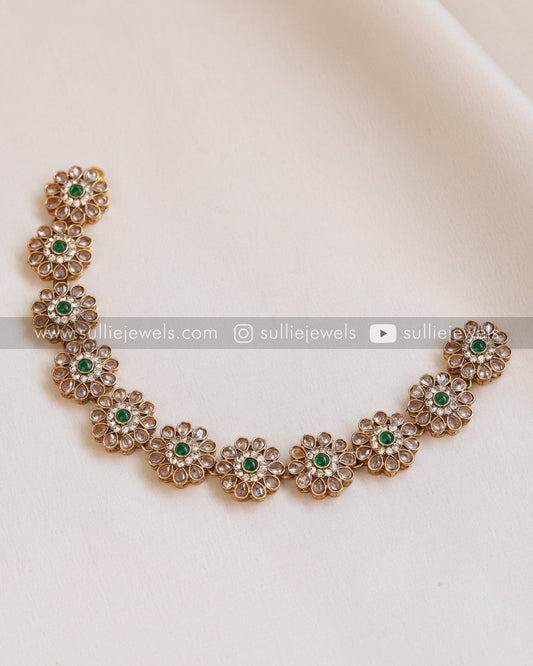 Green Flower Stone Necklace with Stud