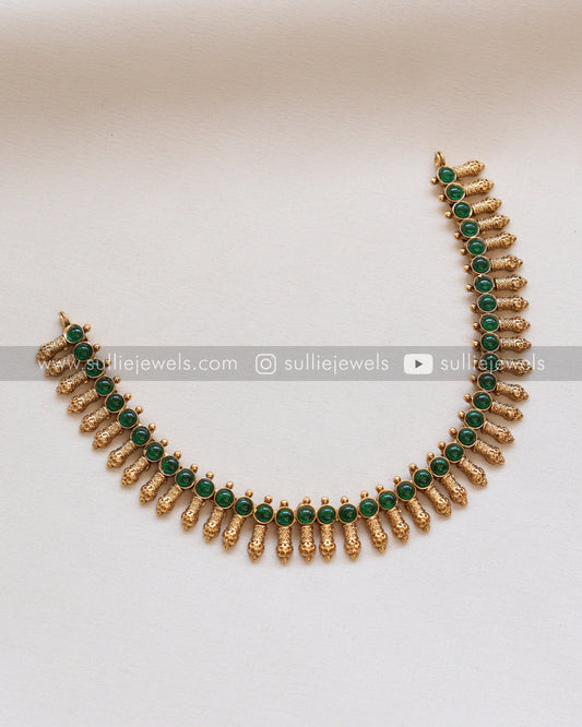 Green Stone Gold Necklace with Stud