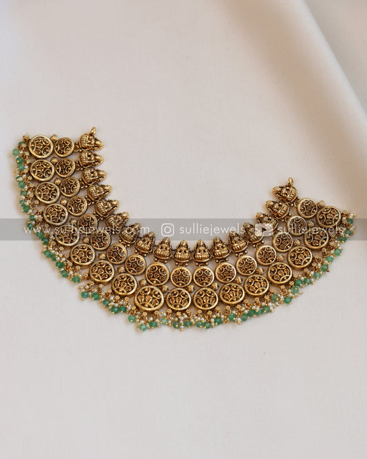 Lakshmi Premium Broad Necklace Necklace with Stud - Mint beads