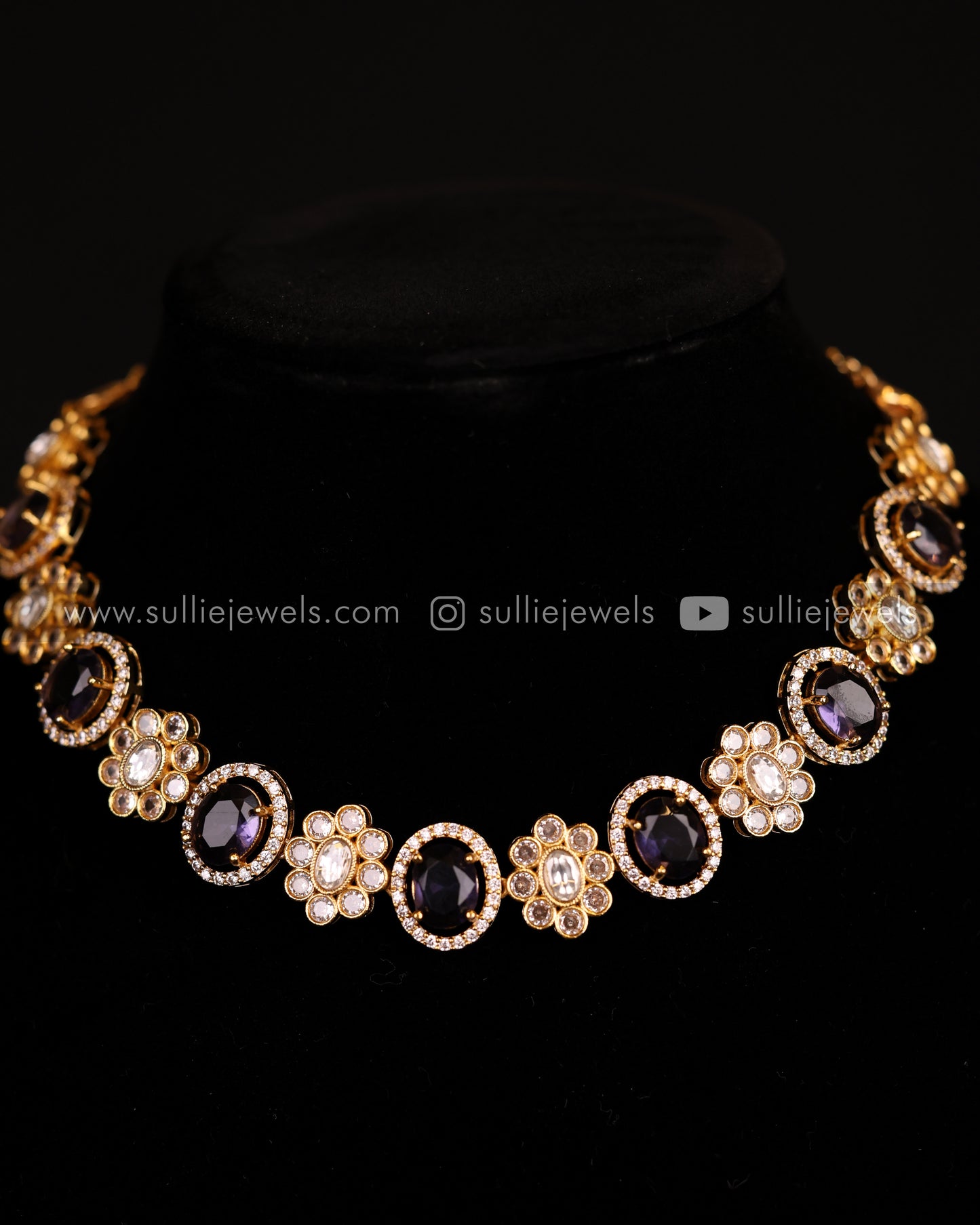 Premium Stone Necklace Set in Gold Finish