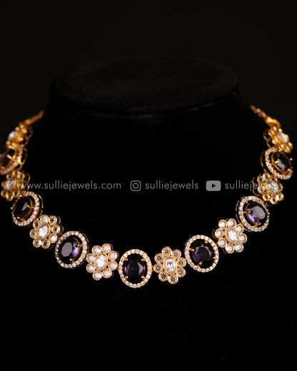 Premium Stone Necklace Set in Gold Finish