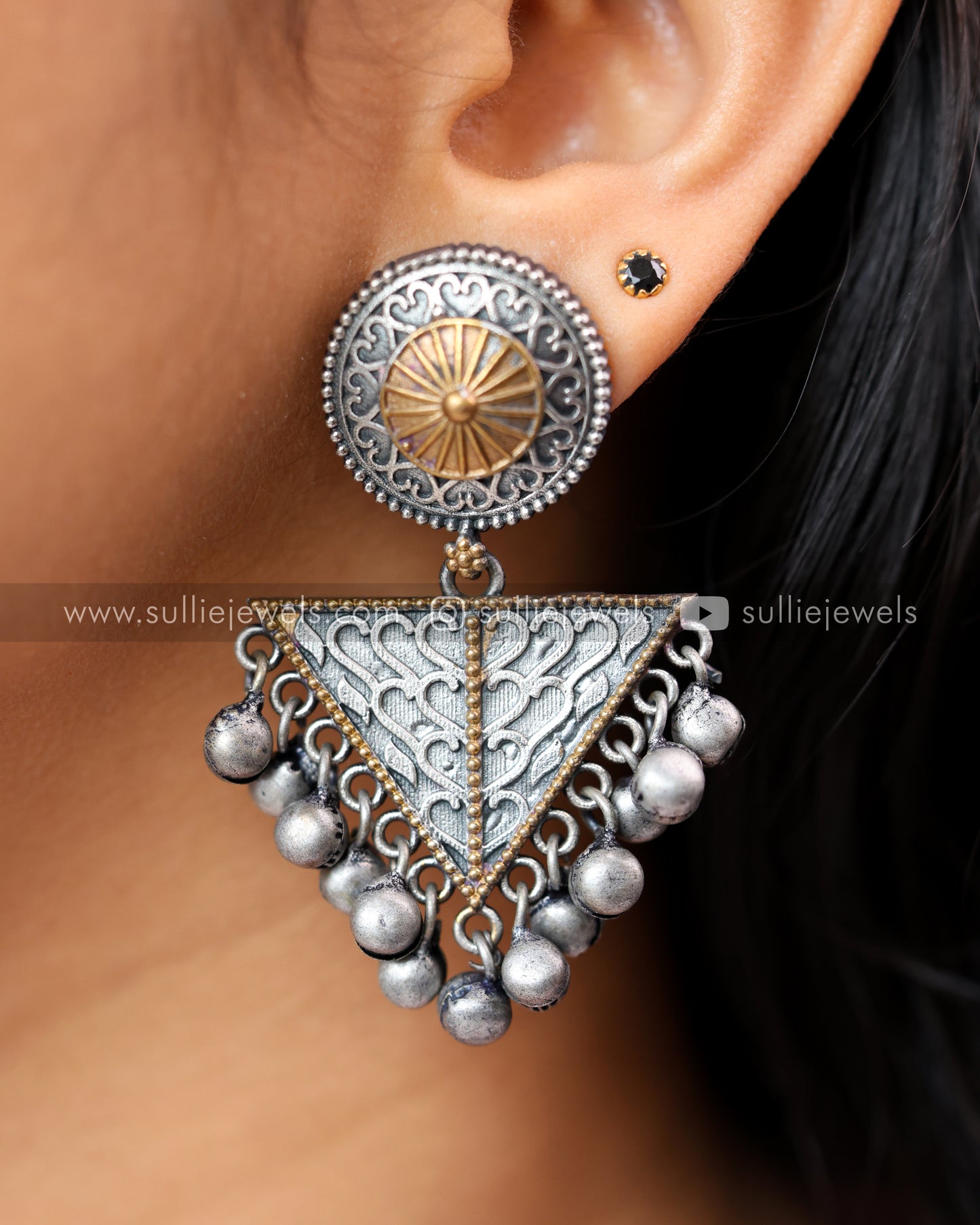 Triangular Oxidised Earring