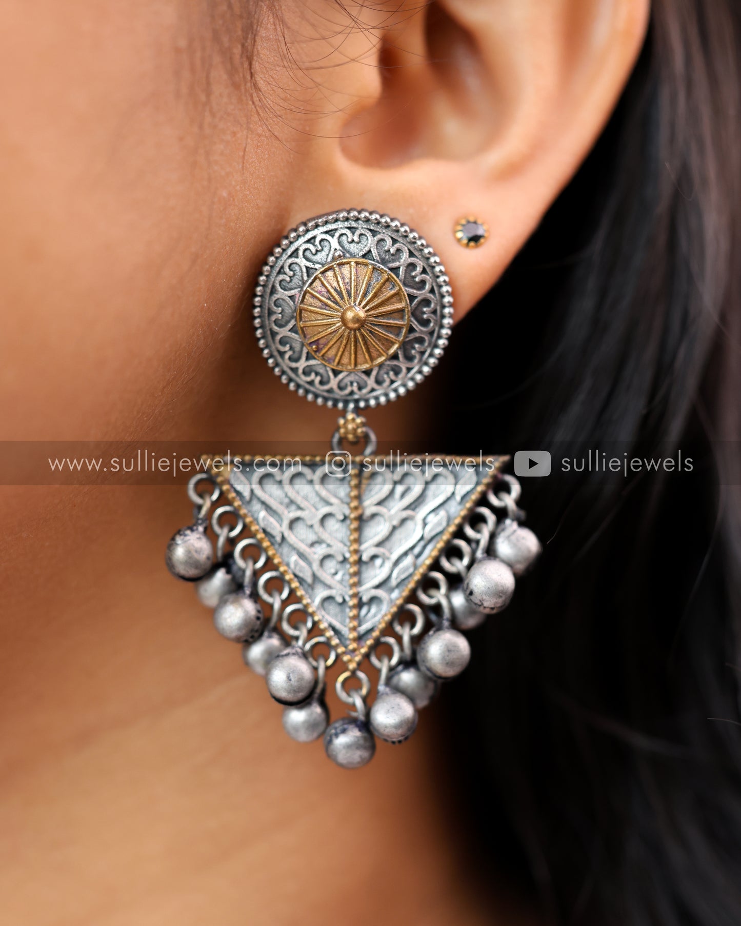 Triangular Oxidised Earring