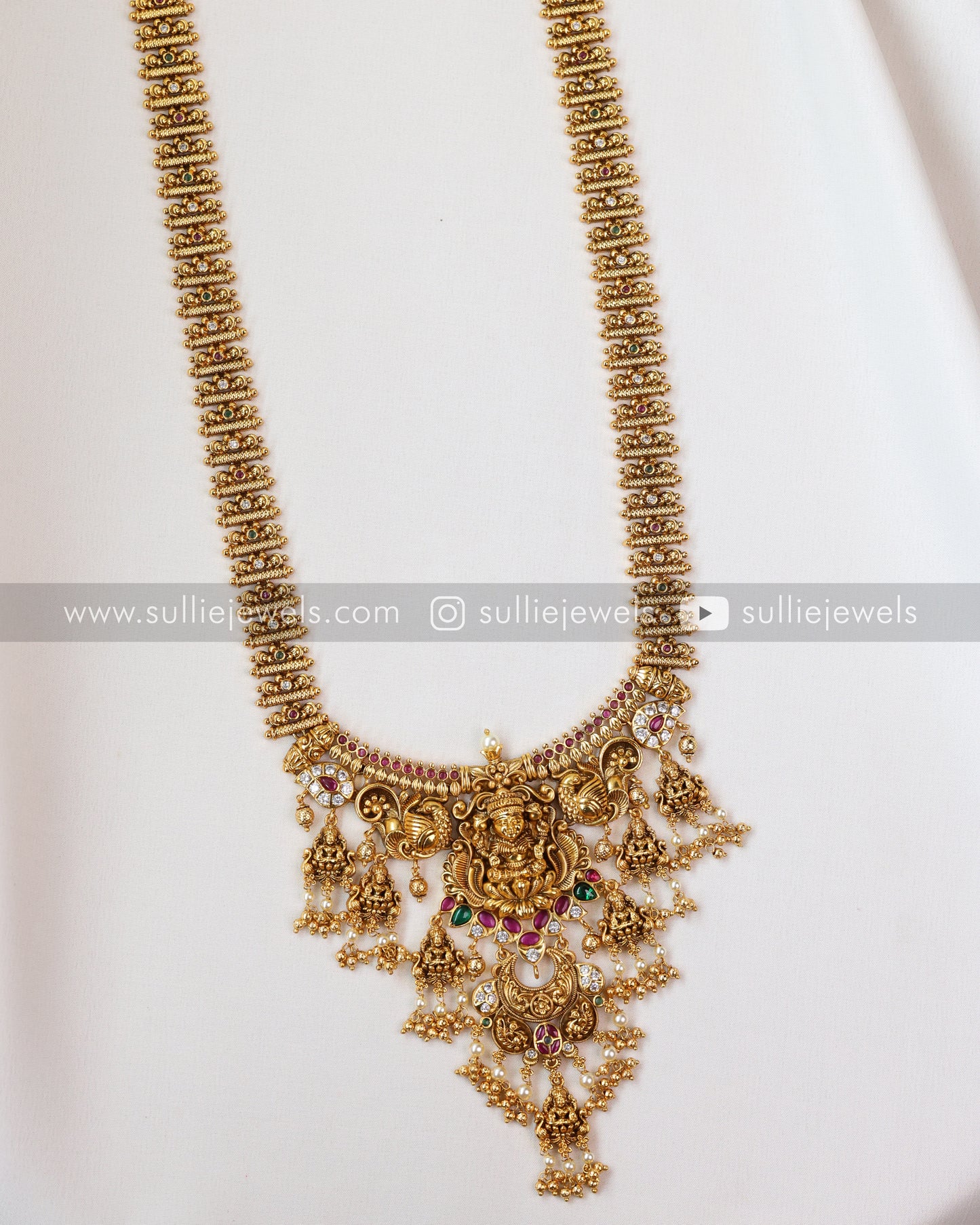 Lakhmi Tier Gold Long Chain/Haram with Earring