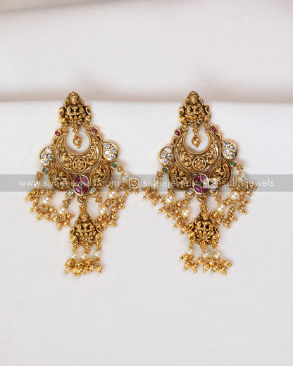 Lakhmi Tier Gold Long Chain/Haram with Earring