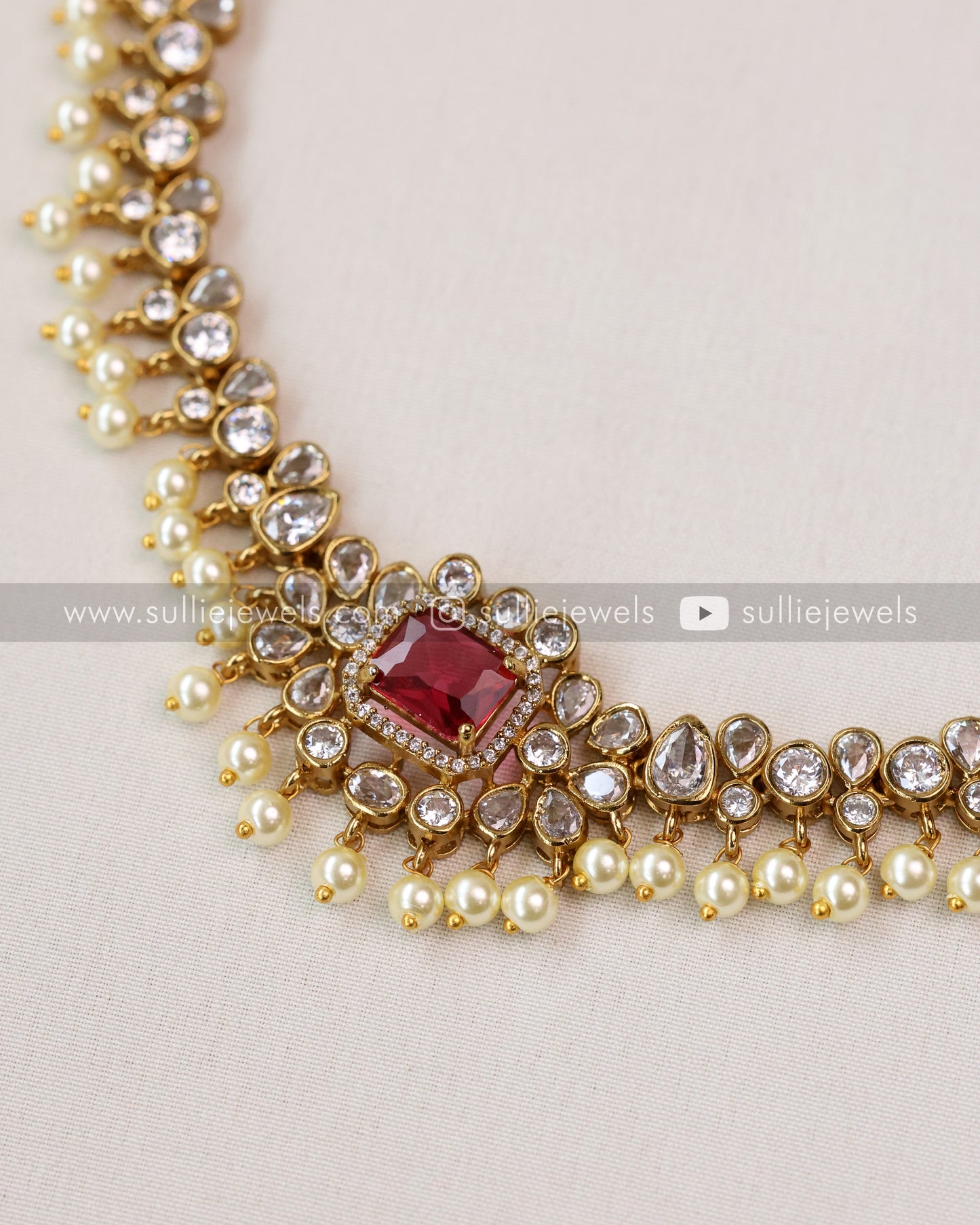 Centre Stone with Pearl drop Necklace & Earring