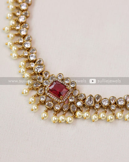 Centre Stone with Pearl drop Necklace & Earring