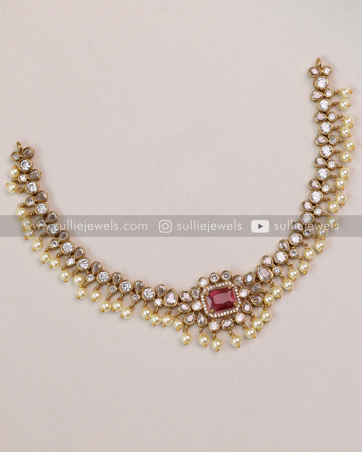 Centre Stone with Pearl drop Necklace & Earring