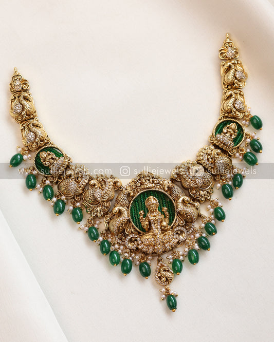 Goddess Designer Premium Necklace with Earring - Green Beads