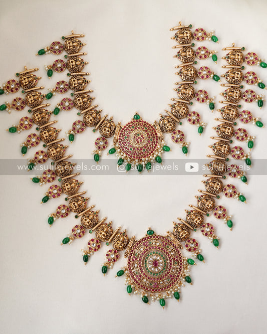 Chakra Broad Lakshmi Bridal Combo - Green Beads ( 3 piece )