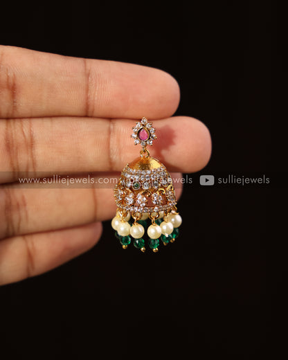 Premium AD Peacock Long Chain with Jhumkas