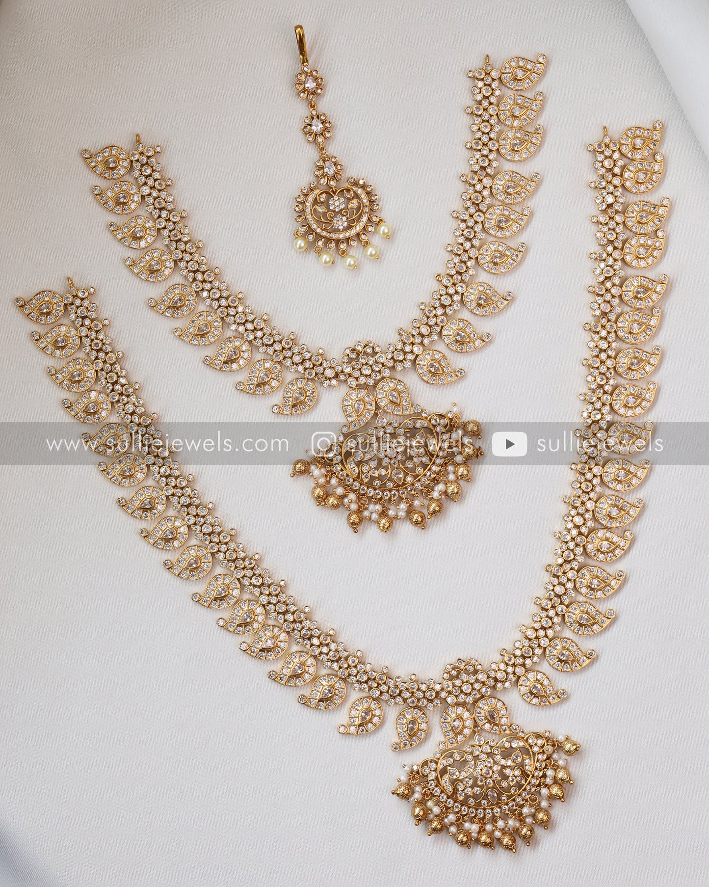 Premium Kemp Mango Bridal Set - Necklace + Haram + Earring + Tikka