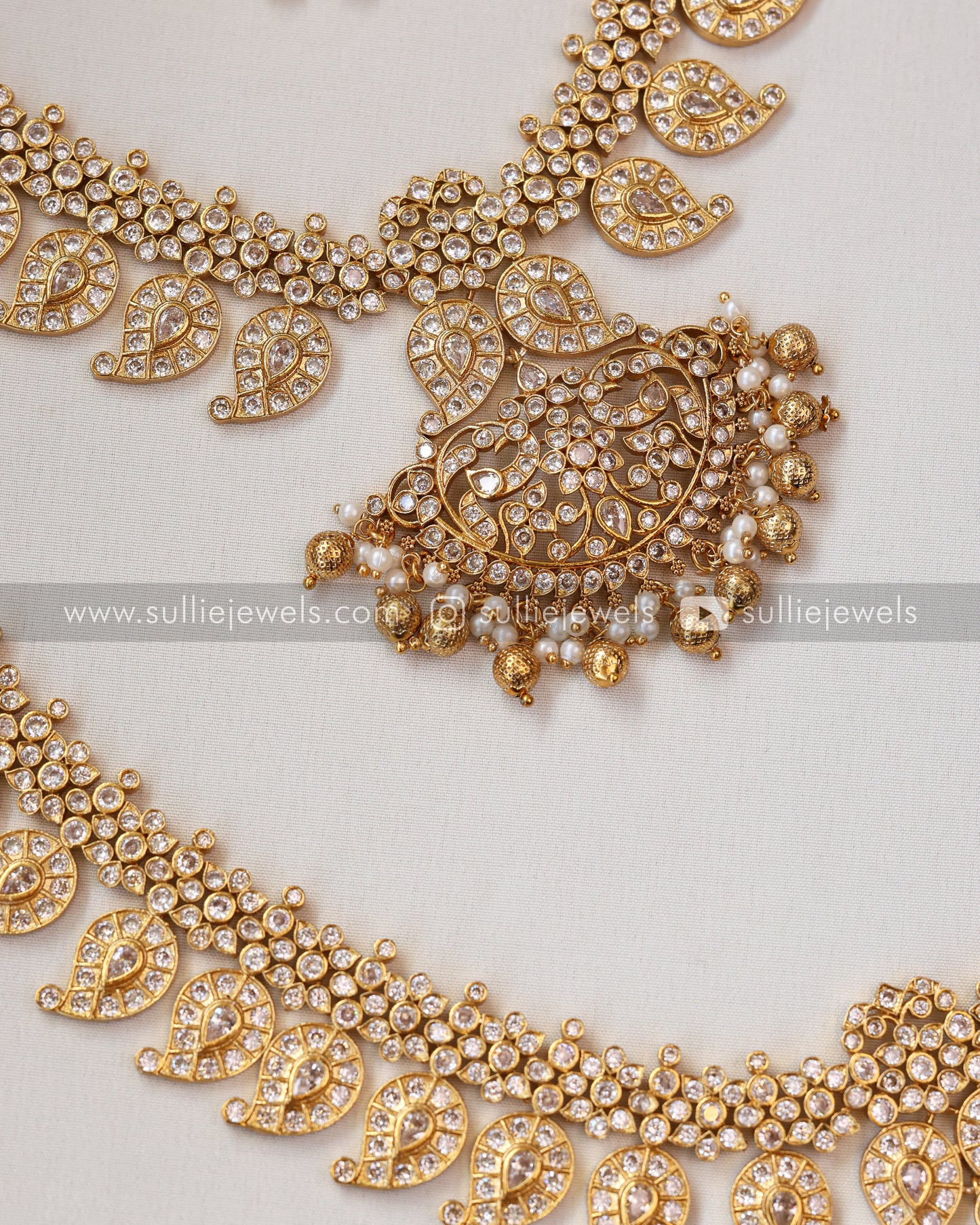 Premium Kemp Mango Bridal Set - Necklace + Haram + Earring + Tikka