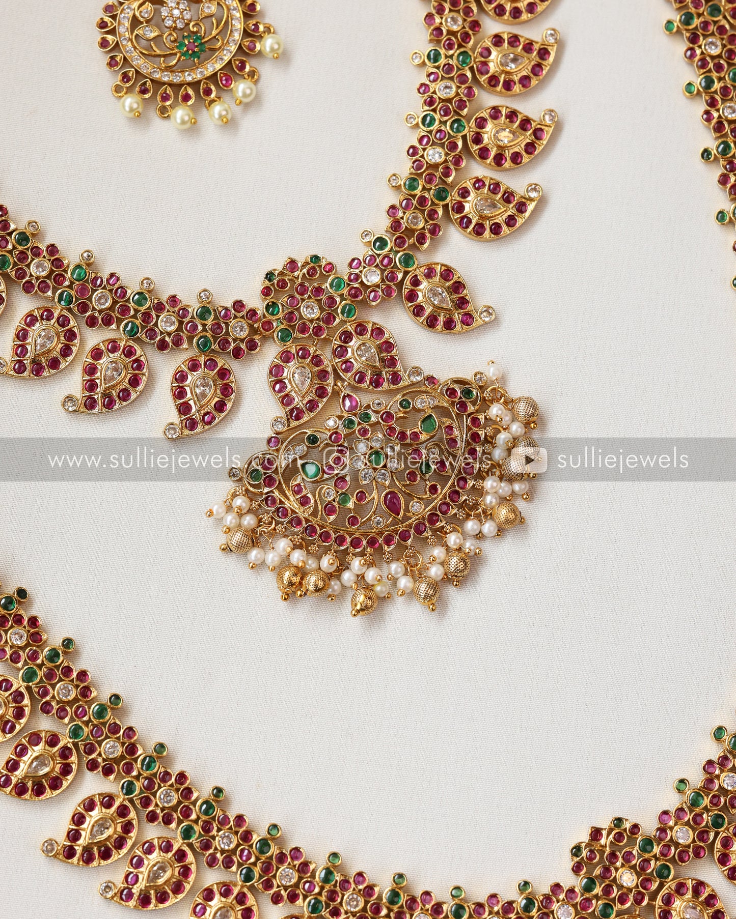 Premium Kemp Mango Bridal Set - Necklace + Haram + Earring + Tikka