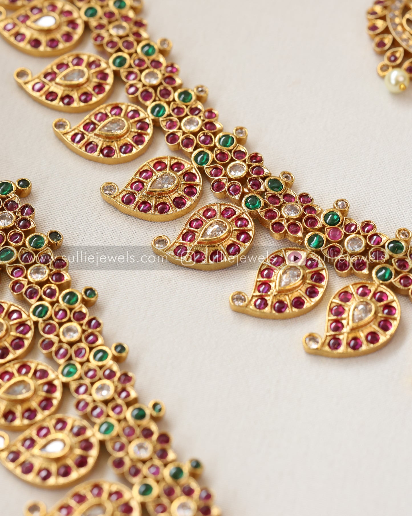 Premium Kemp Mango Bridal Set - Necklace + Haram + Earring + Tikka