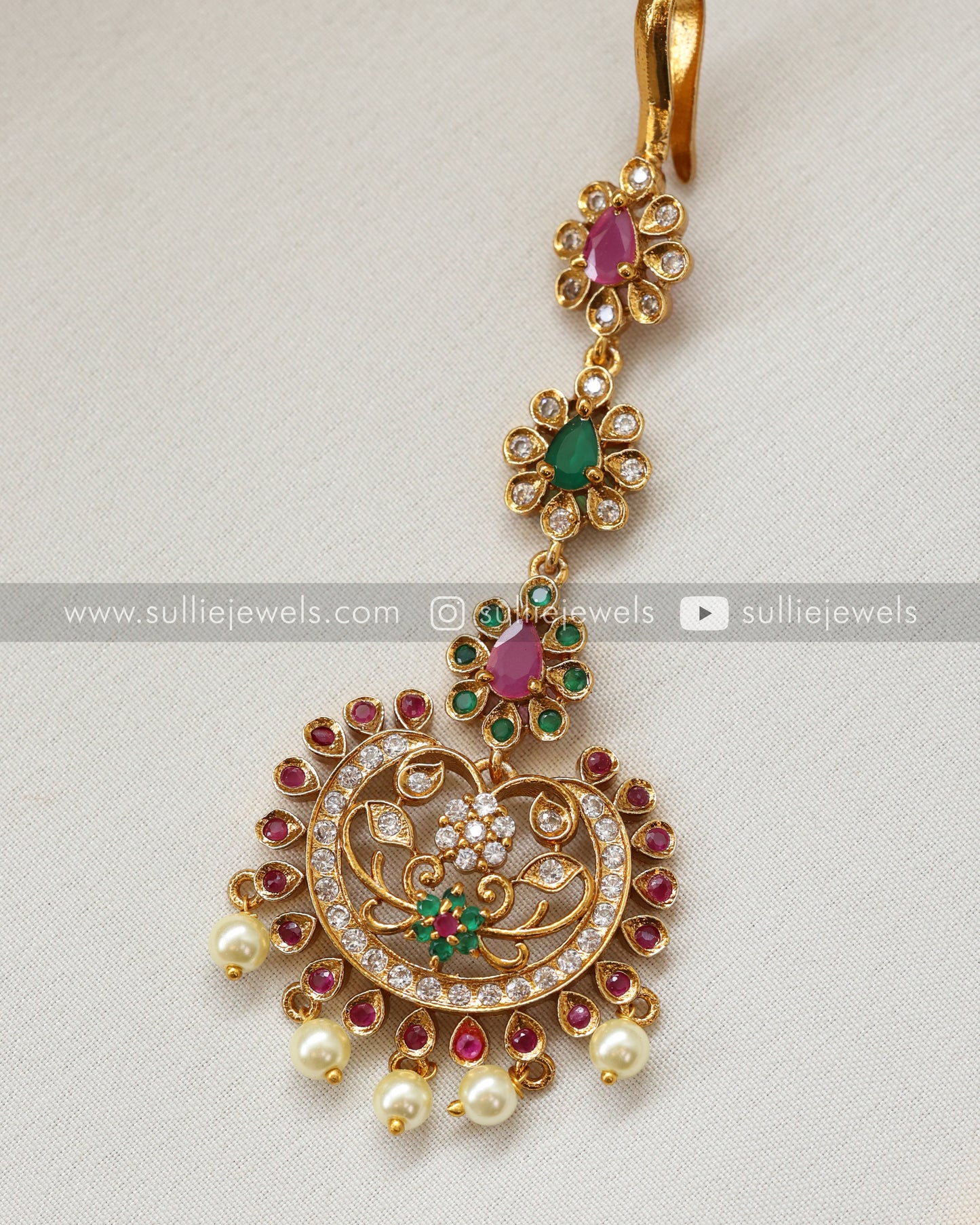 Premium Kemp Mango Bridal Set - Necklace + Haram + Earring + Tikka