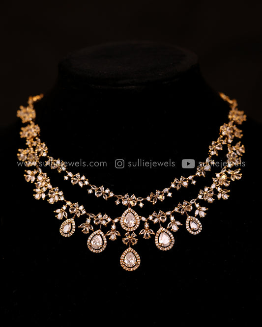 Two Layer Diamond Lookalike Necklace Set