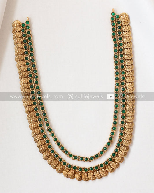 Double Layer Stone & Coin Long Chain with Studs