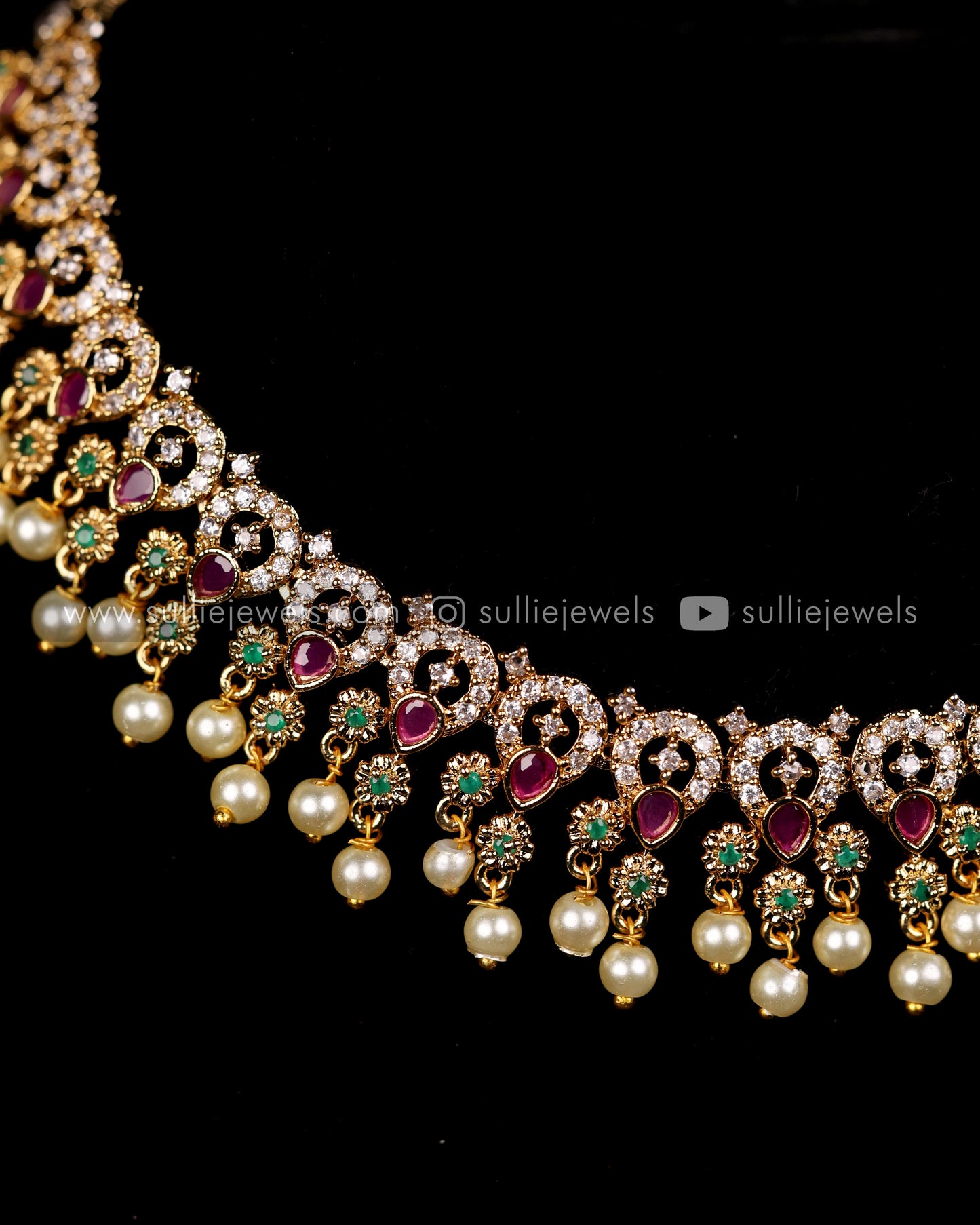 AD Ruby Necklace with Pearl drops