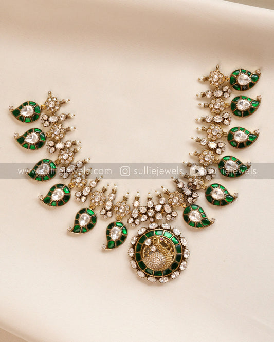 Moissanite Peacock Emerald Premium Necklace with Stud