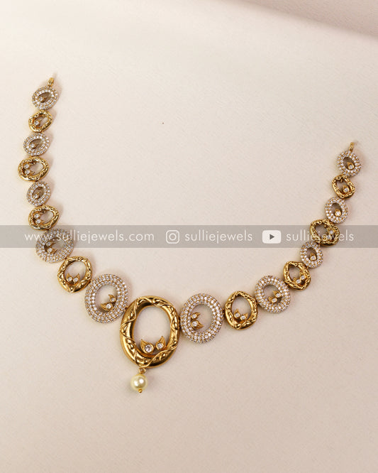 AD & Gold Ring Necklace with Earring