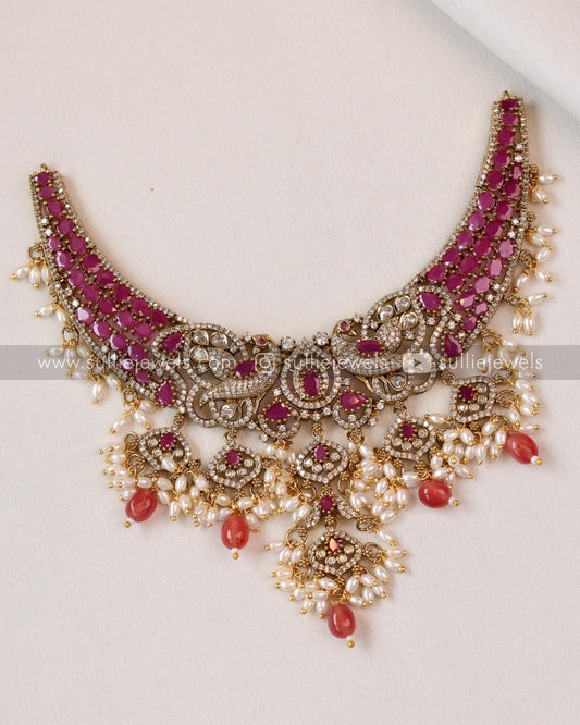 Designer Peacock Stone Necklace with Jhumka