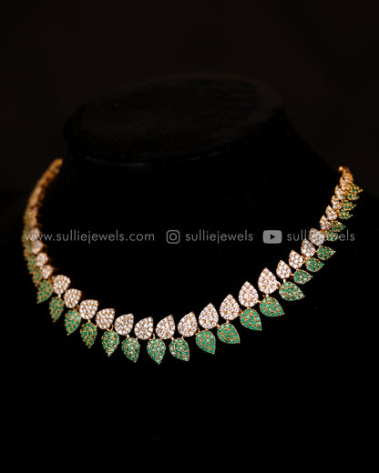 Premium Diamond Leaf Necklace with earrings